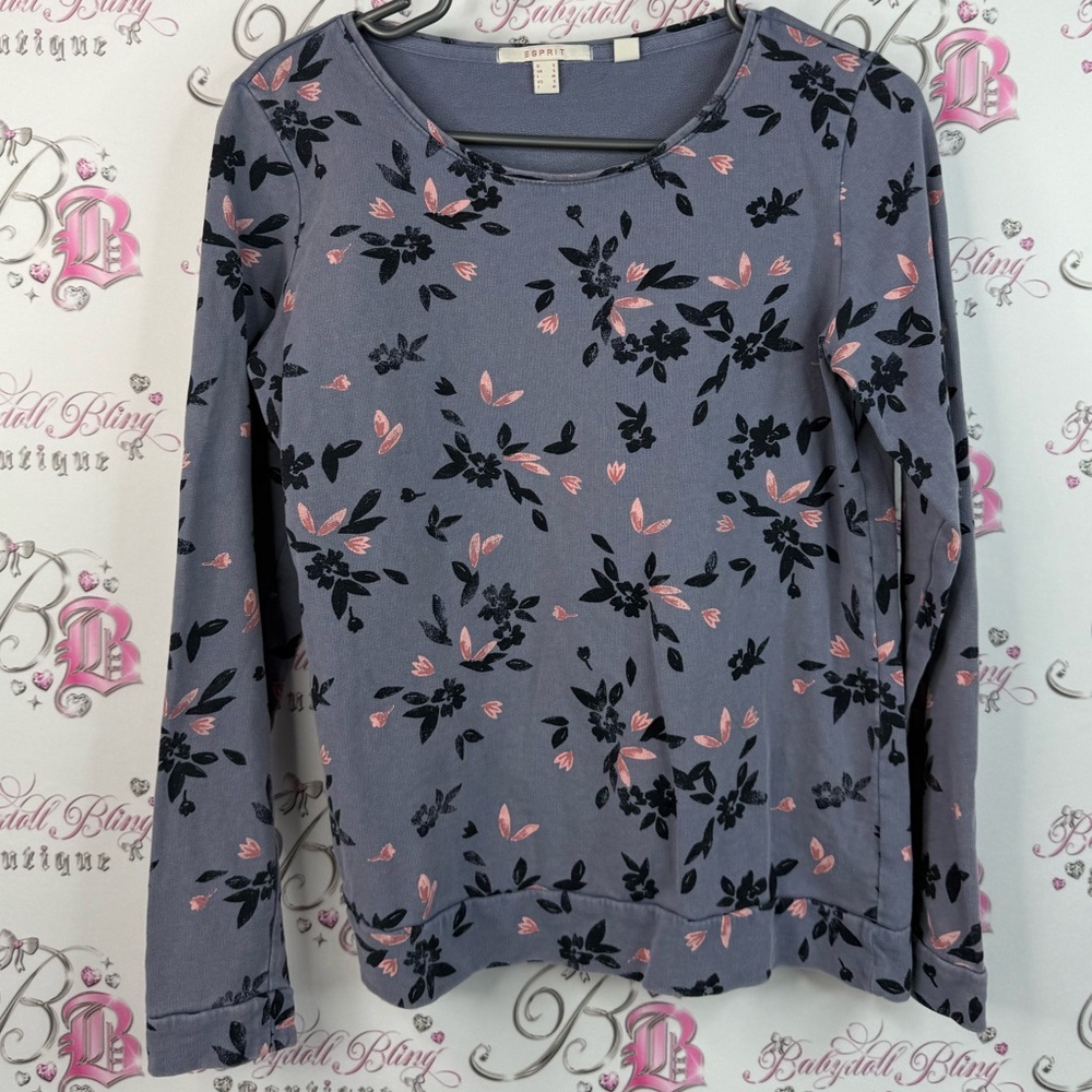 Esprit long sleeve floral leafs Gray and Pink Floral Long Sleeve Top comfy